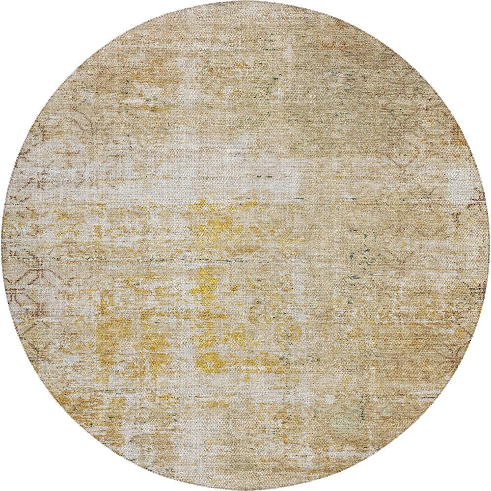 Luxury Washable Indoor/Outdoor Burano Gold 8' x 8' Round Rug. Picture 1