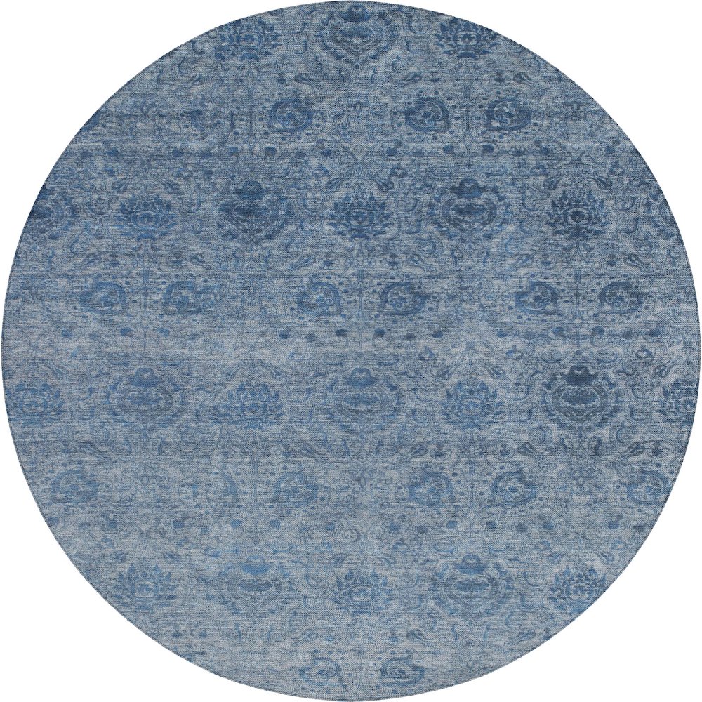 Luxury Washable Indoor/Outdoor Burano Blue 8' x 8' Round Rug. Picture 1