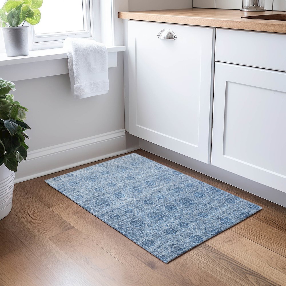 Luxury Washable Indoor/Outdoor Burano Blue 1'8" x 2'6" Rug. Picture 5