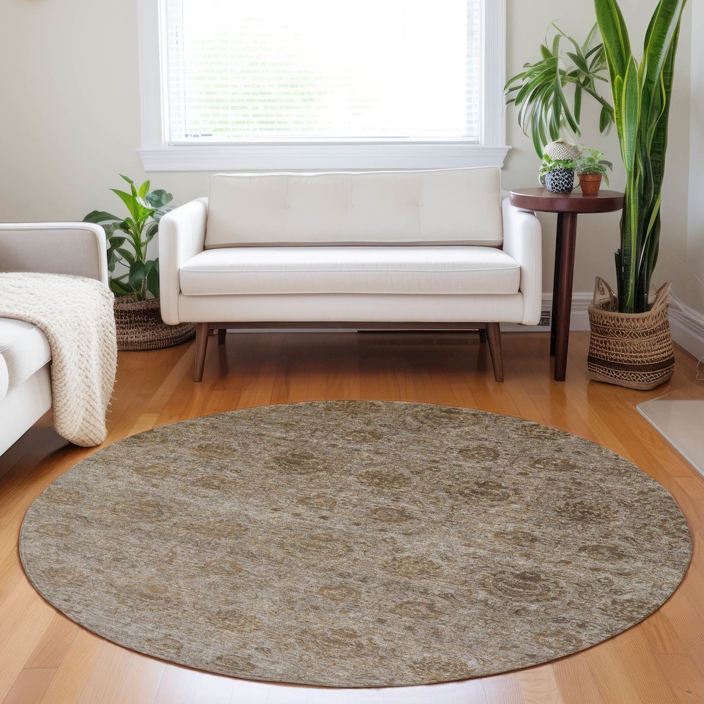 Luxury Washable Indoor/Outdoor Burano Brown 8' x 8' Round Rug. Picture 5