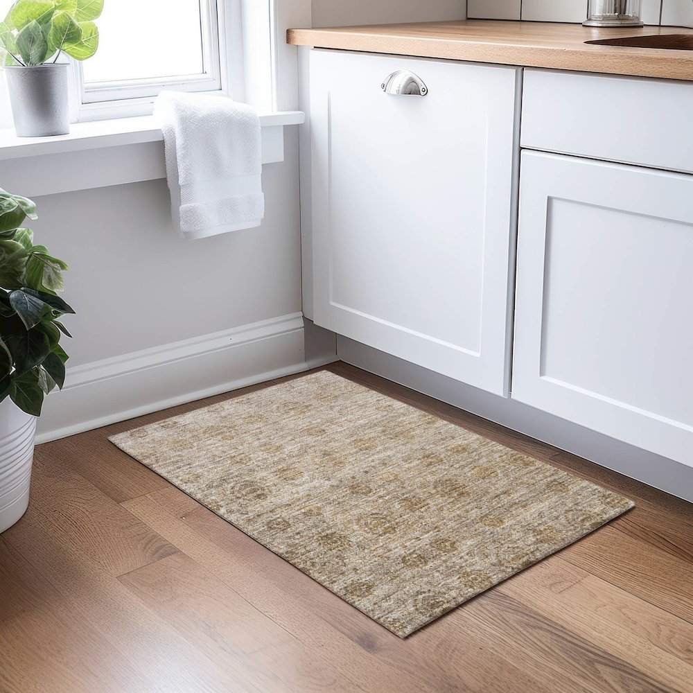 Luxury Washable Indoor/Outdoor Burano Brown 1'8" x 2'6" Rug. Picture 5