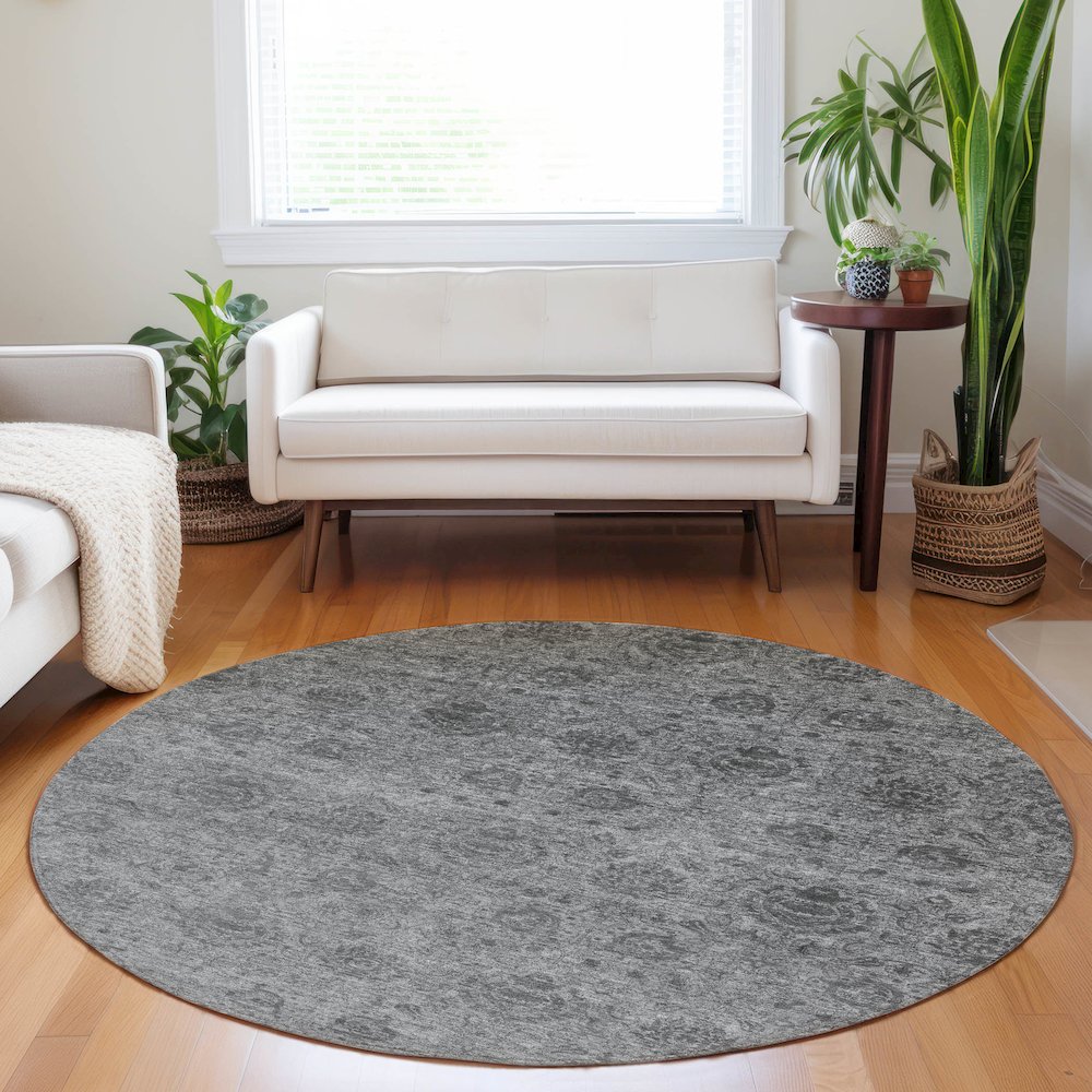 Luxury Washable Indoor/Outdoor Burano Gray 8' x 8' Round Rug. Picture 5