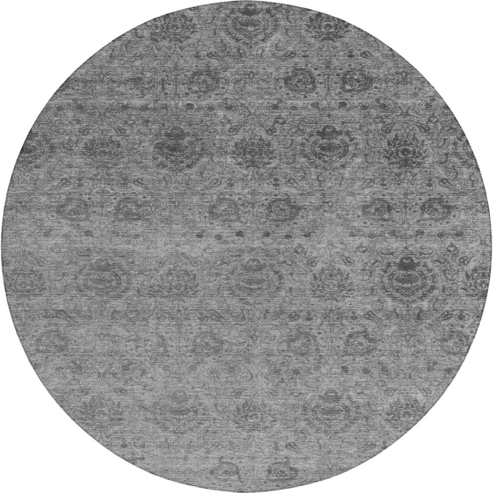 Luxury Washable Indoor/Outdoor Burano Gray 8' x 8' Round Rug. Picture 1