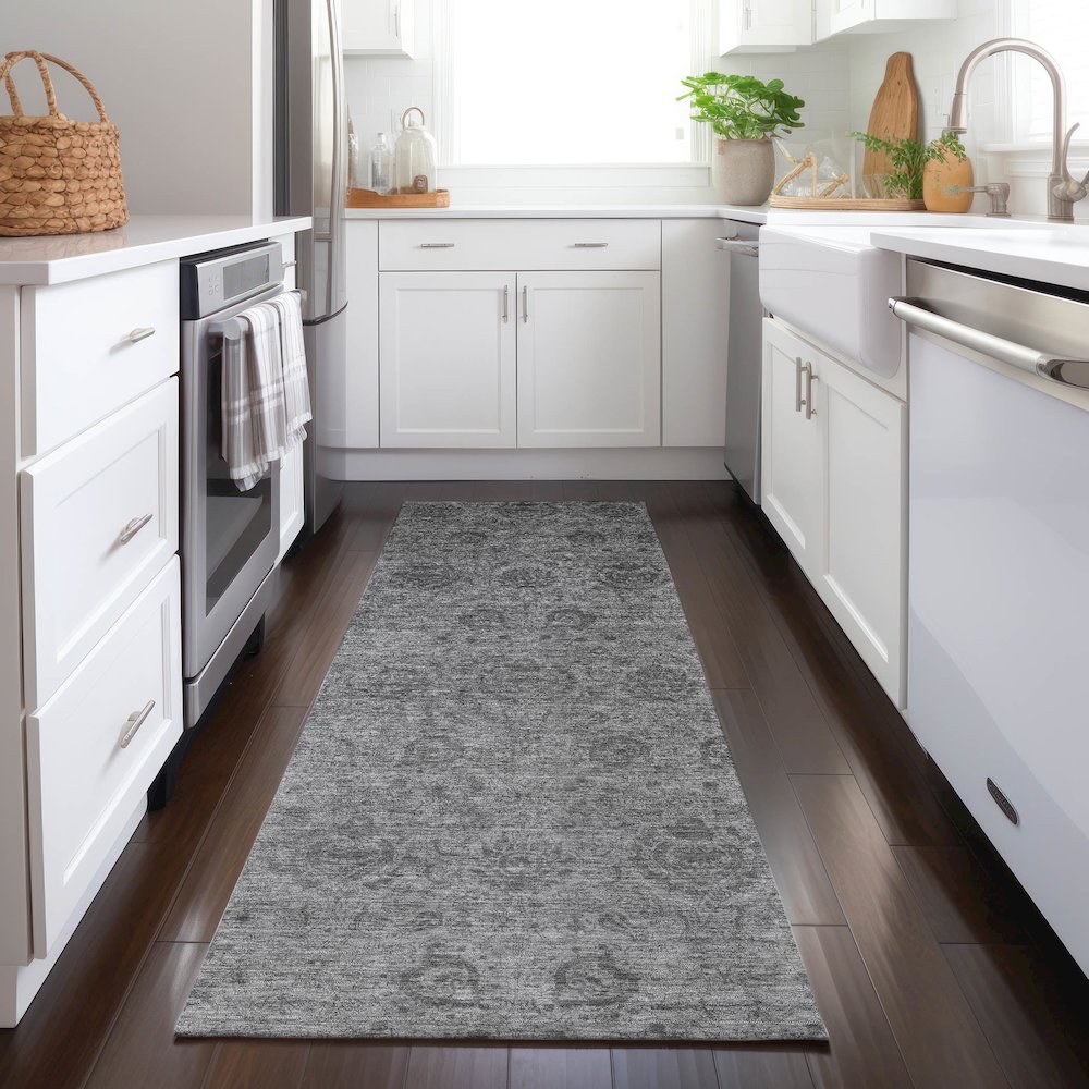 Luxury Washable Indoor/Outdoor Burano Gray 2'3" x 7'6" Runner Rug. Picture 5