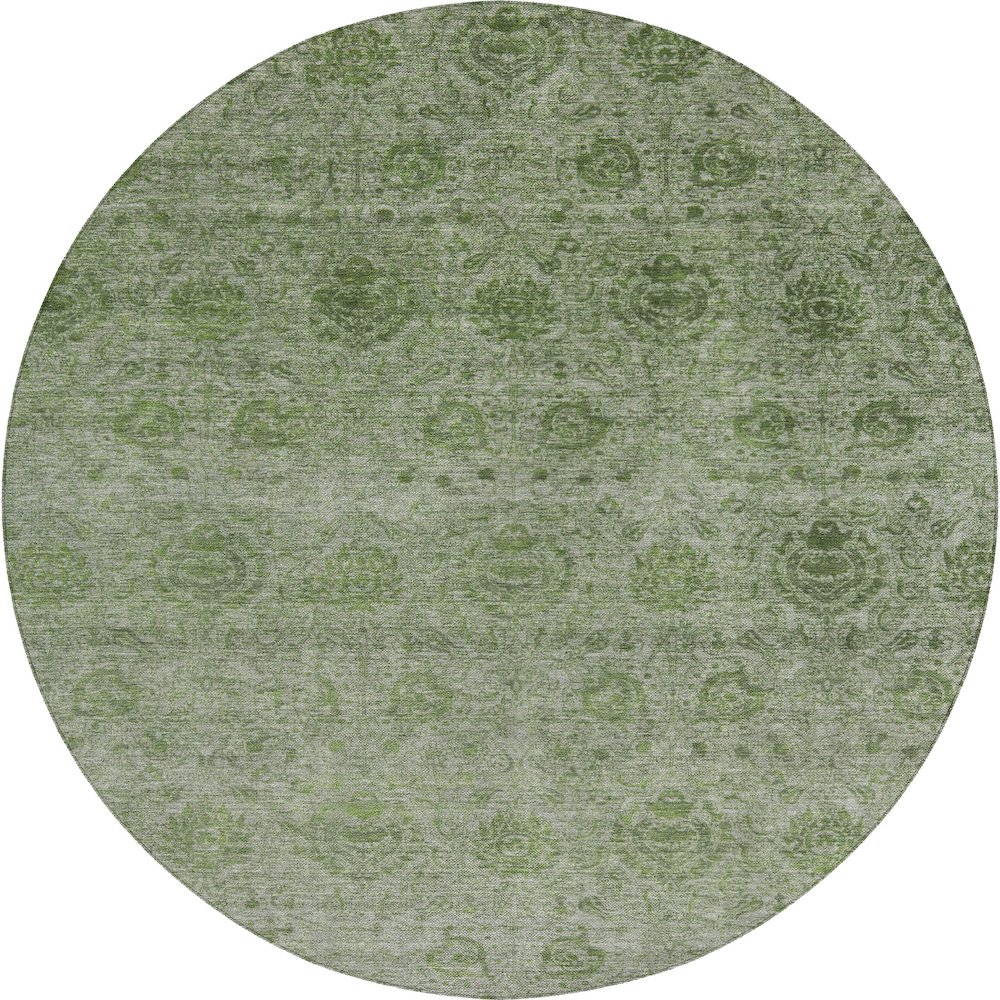 Luxury Washable Indoor/Outdoor Burano Olive 8' x 8' Round Rug. Picture 1