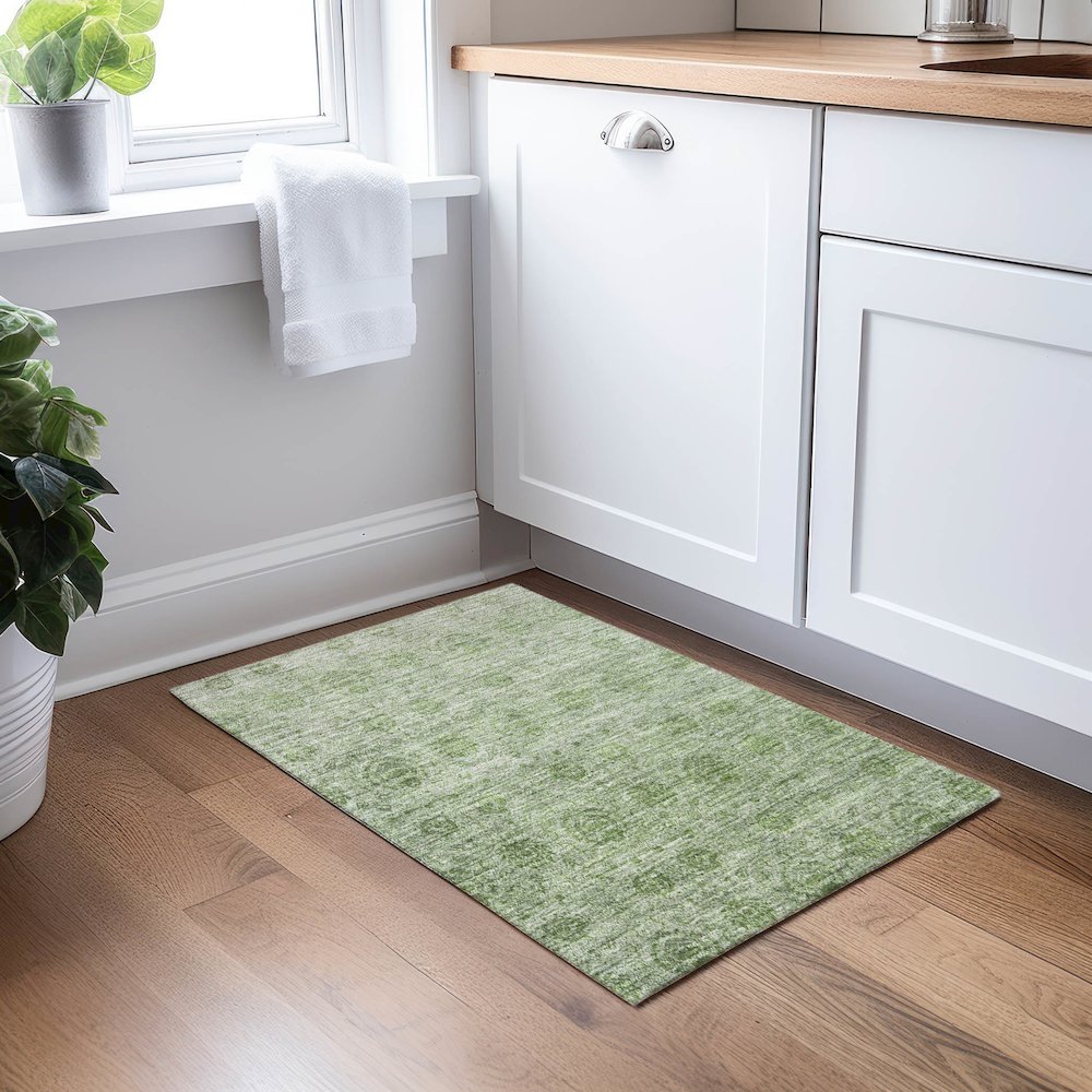 Luxury Washable Indoor/Outdoor Burano Olive 1'8" x 2'6" Rug. Picture 5