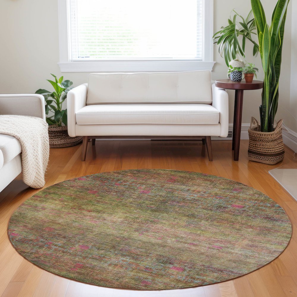 Luxury Washable Indoor/Outdoor Burano Cactus 8' x 8' Round Rug. Picture 5
