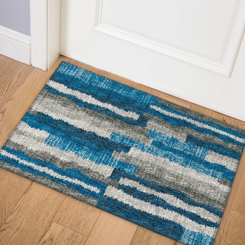 Bravado Blue Contemporary Striped 1'8" x 2'6" Accent Rug Blue ABV37. Picture 1
