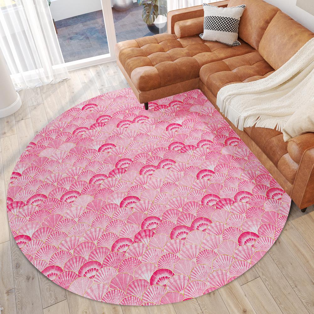 Indoor/Outdoor Surfside ASR32 Pink Washable 8' x 8' Round Rug. Picture 2