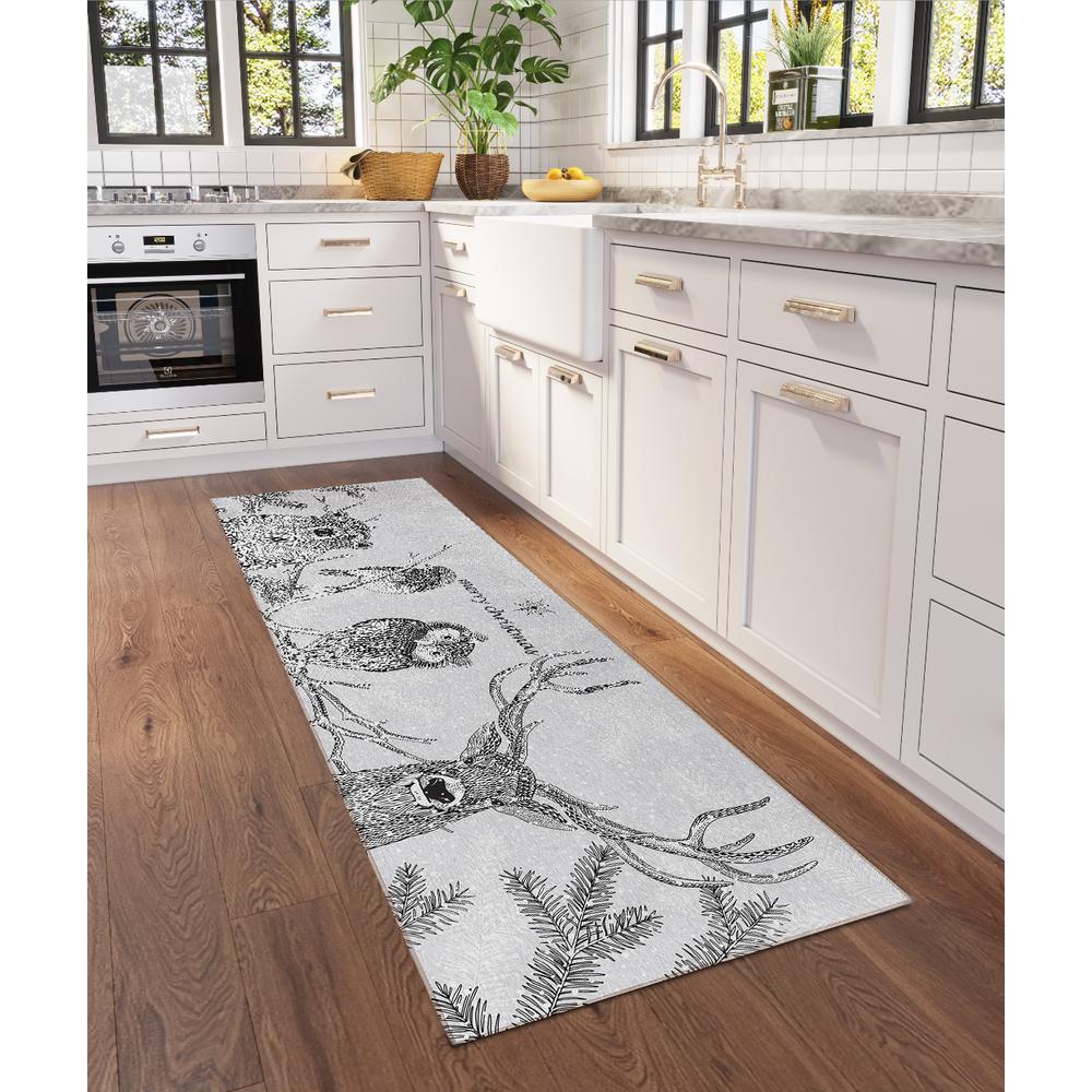 Indoor/Outdoor Cozy Winter ACW40 Gray Washable 2'3" x 7'6" Runner Rug. Picture 2