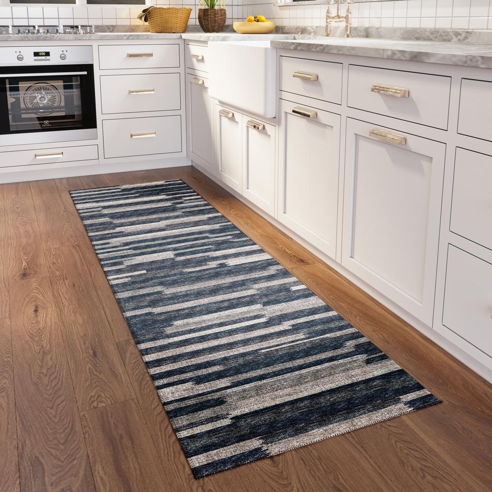 Yuma Gray Transitional Striped 2'3" x 7'6" Runner Rug Gray AYU38. Picture 1