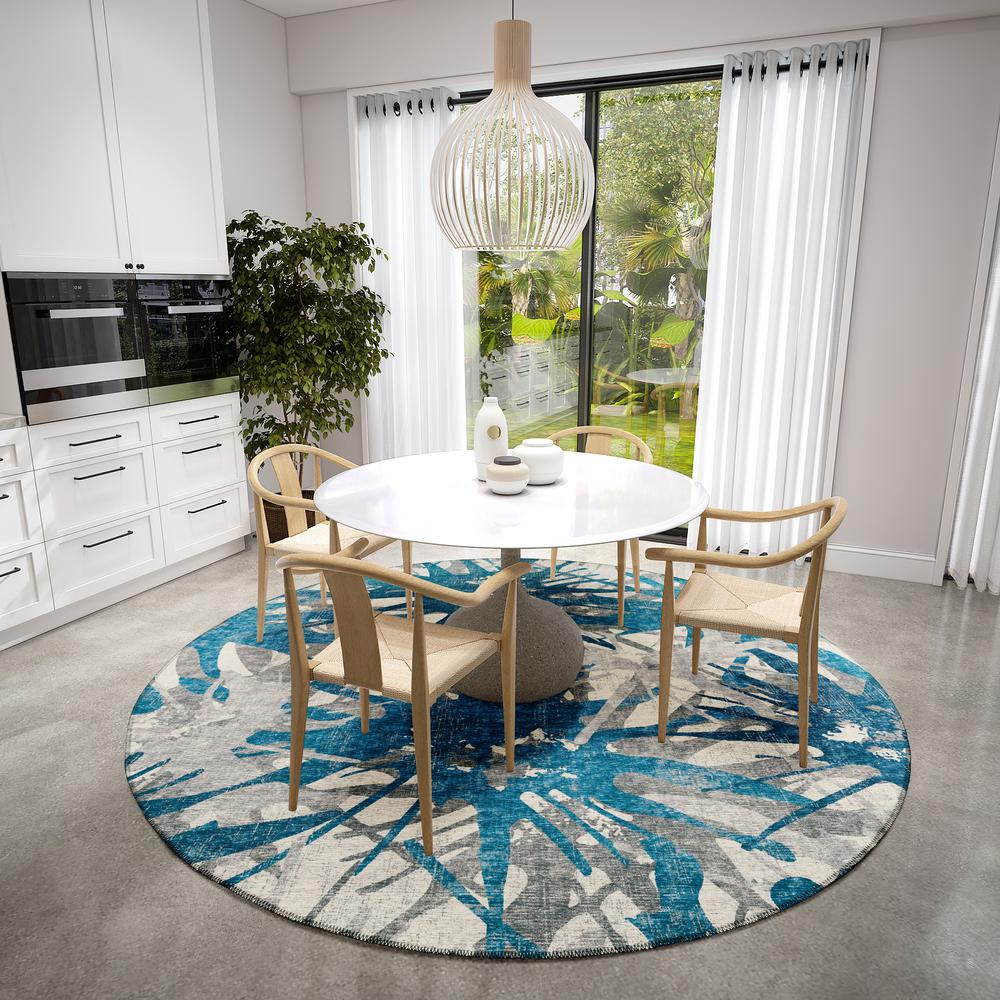 Bravado Blue Contemporary Color Splash 8' x 8' Area Rug Blue ABV36. Picture 1