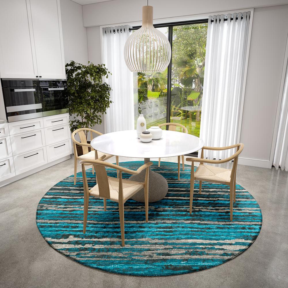 Bravado Peacock Contemporary Stripe 8' x 8' Area Rug Peacock ABV34. Picture 1