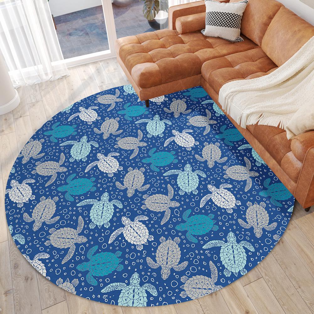 Indoor/Outdoor Surfside ASR43 Blue Washable 8' x 8' Round Rug. Picture 2