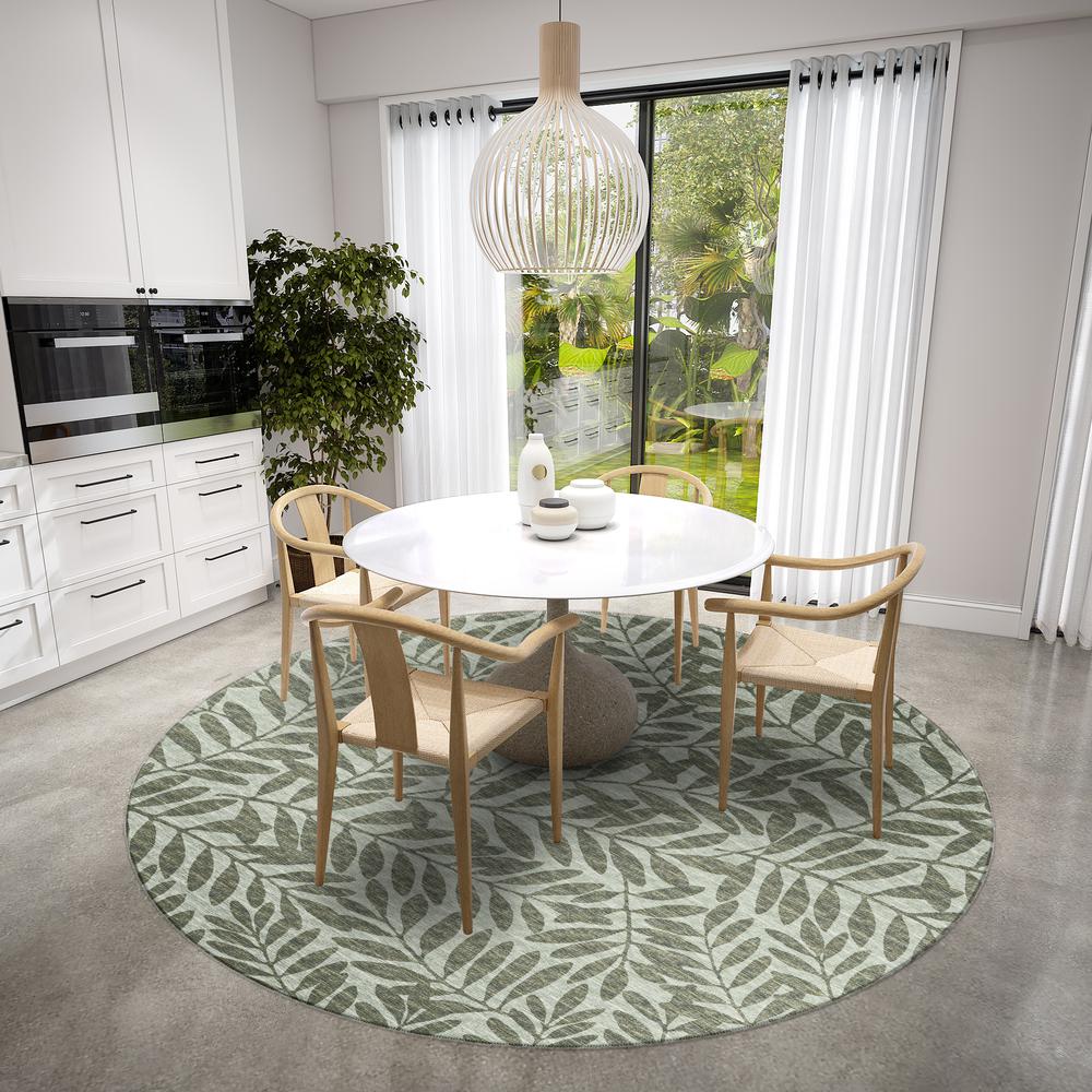 Yuma Green Coastal Floral 8' x 8' Area Rug Green AYU35. Picture 1