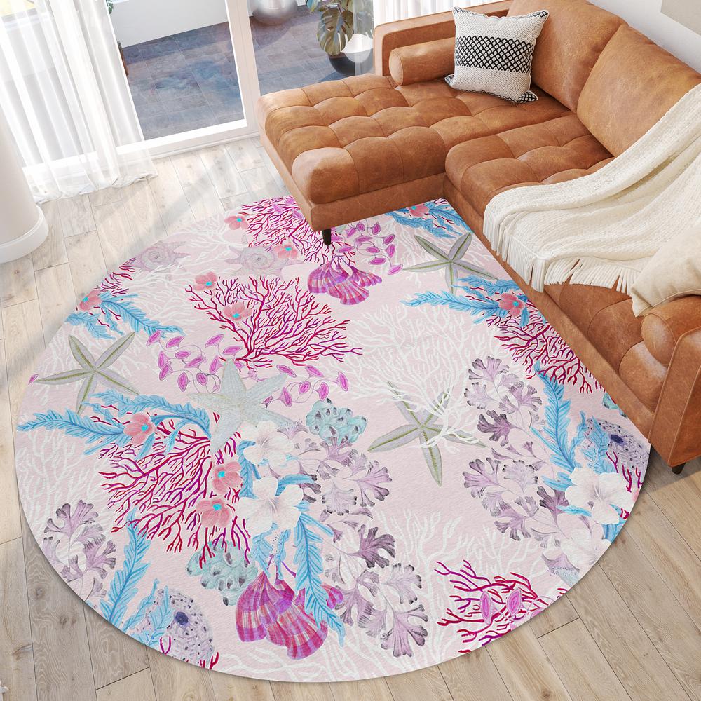 Indoor/Outdoor Surfside ASR31 Raspberry Washable 8' x 8' Round Rug. Picture 2