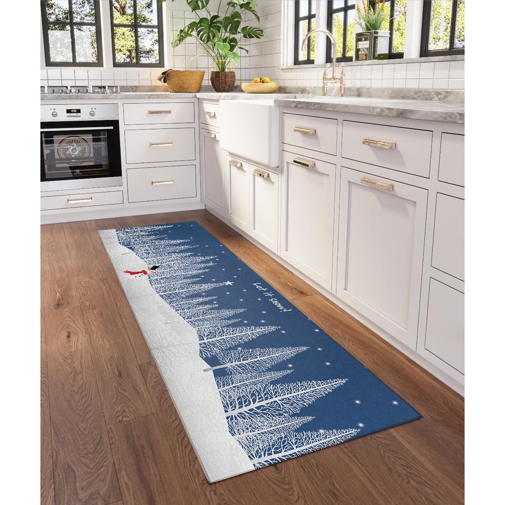 Indoor/Outdoor Wonderland WN12 Navy Washable 2'3" x 7'6" Runner Rug. Picture 2