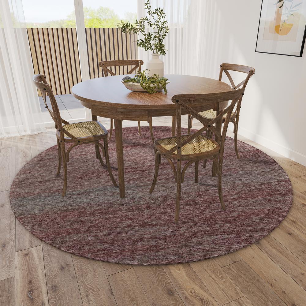 Marston Burgundy Transitional Striped 8' x 8' Round Rug Burgundy AMA31. Picture 1