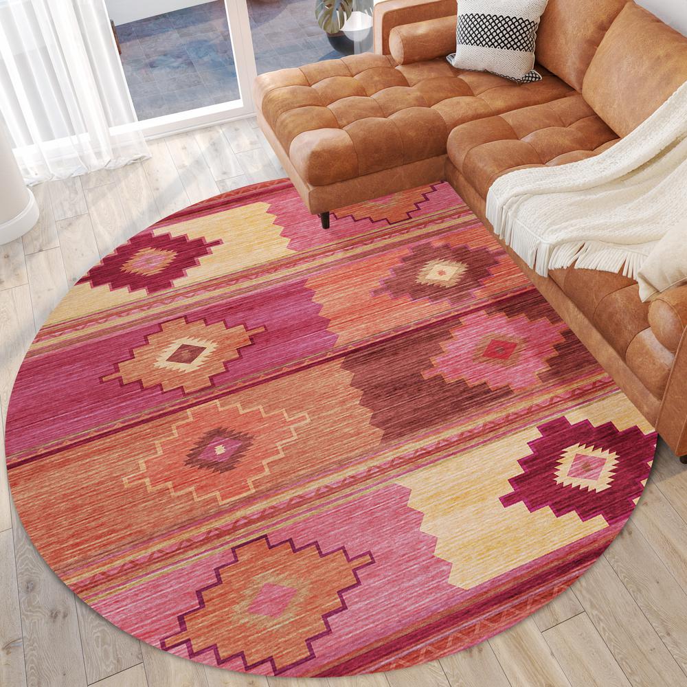 Indoor/Outdoor Sonora ASO31 Pink Washable 8' x 8' Round Rug. Picture 2
