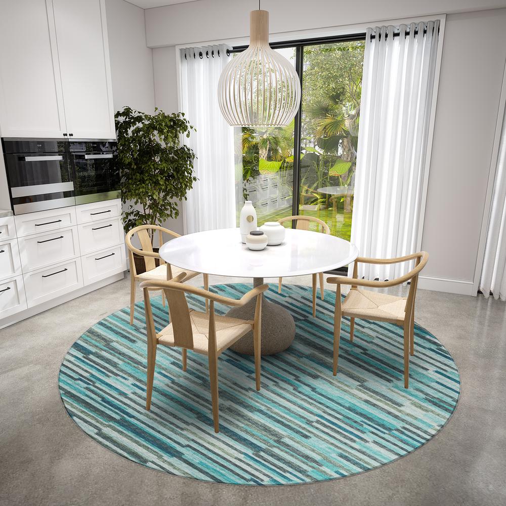 Yuma Turquoise Transitional Striped 8' x 8' Area Rug Turquoise AYU38. Picture 1