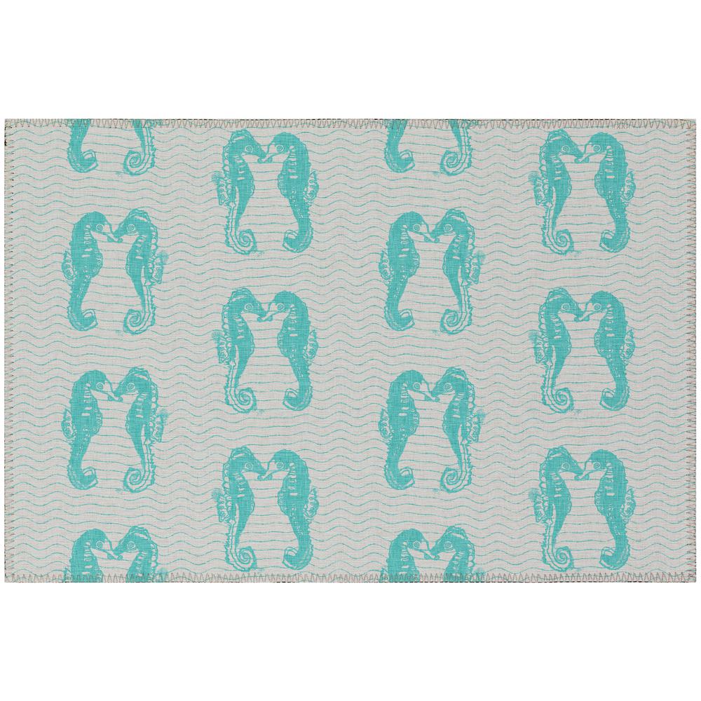 Indoor/Outdoor Surfside ASR45 Aqua Washable 1'8" x 2'6" Rug. Picture 1
