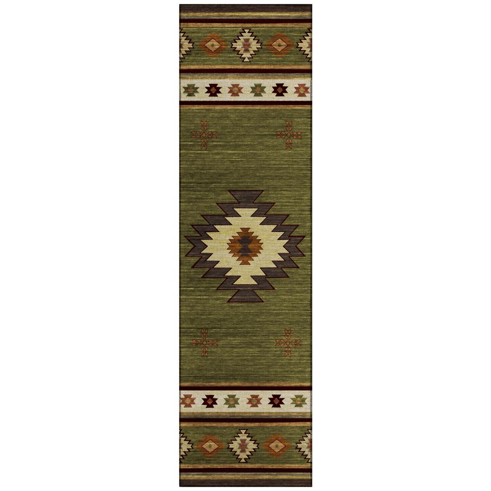 Indoor/Outdoor Sonora ASO34 Green Washable 2'3" x 7'6" Runner Rug. Picture 1