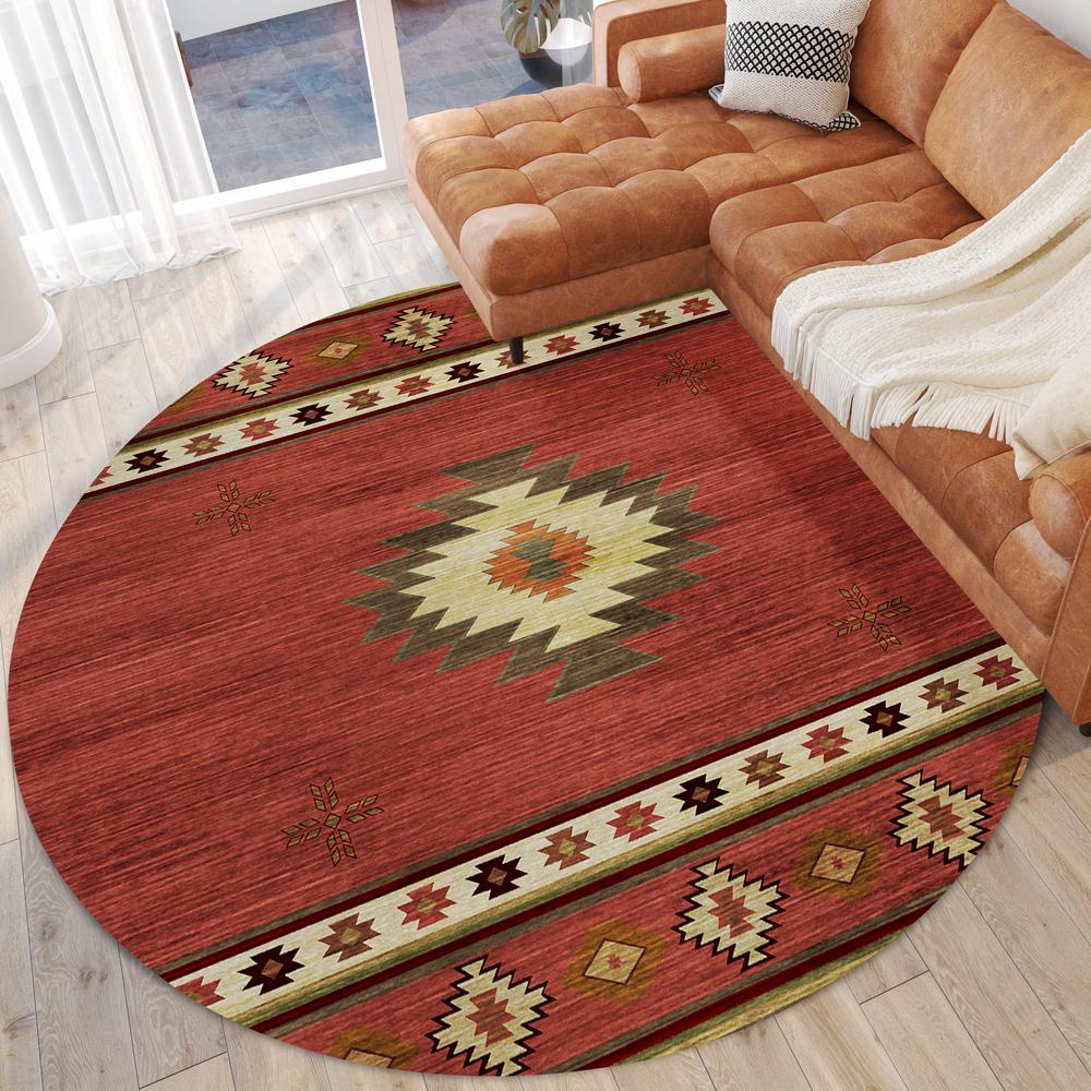 Indoor/Outdoor Sonora ASO34 Spice Washable 8' x 8' Round Rug. Picture 2