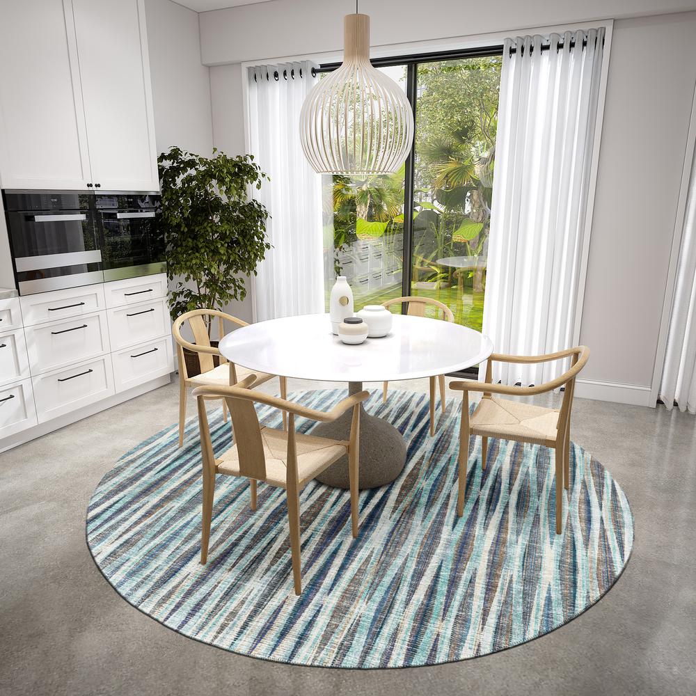 Waverly Ocean Contemporary Striped 8' x 8' Round Rug Ocean AWA31. Picture 1