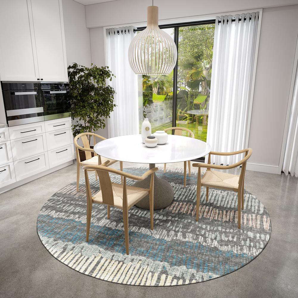 Rylee Gray Transitional Striped 8' x 8' Round Rug Gray ARY34. Picture 1