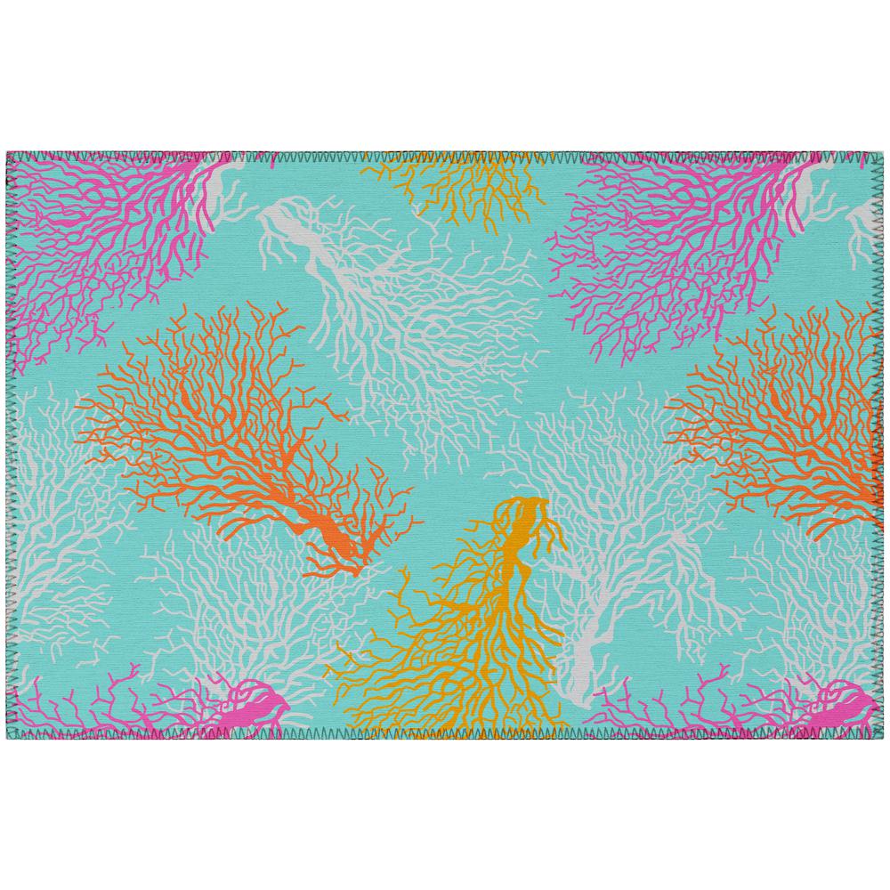 Indoor/Outdoor Surfside ASR33 Aqua Washable 1'8" x 2'6" Rug. Picture 1