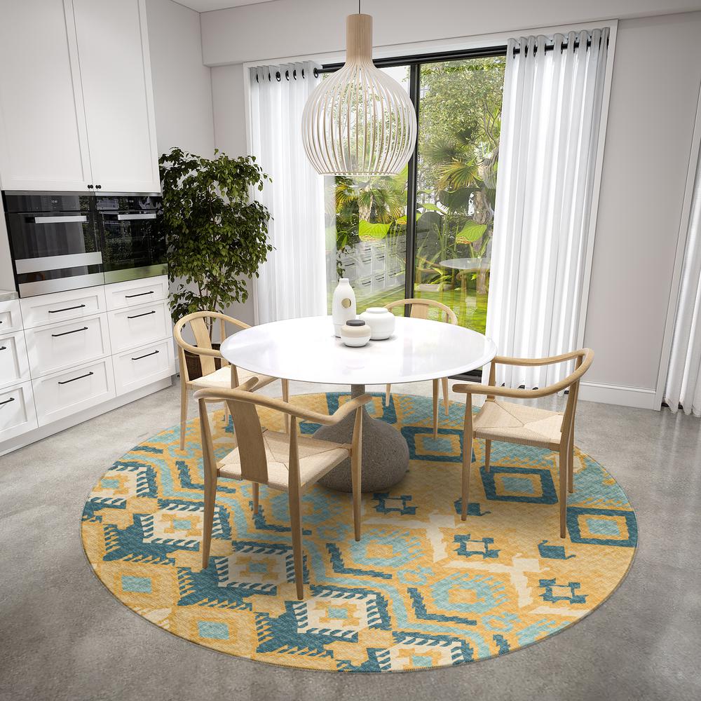 Yuma Yellow Bohemian Ikat 8' x 8' Area Rug Yellow AYU32. Picture 1