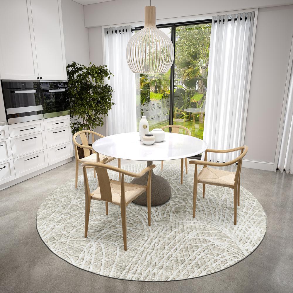 Rylee Beige Transitional Abstract 8' x 8' Round Rug Beige ARY32. Picture 1