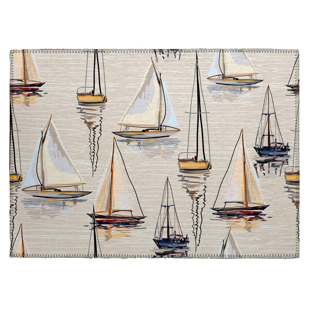 Indoor/Outdoor Harpswell AHP38 Pearl Washable 1'8" x 2'6" Rug. Picture 1