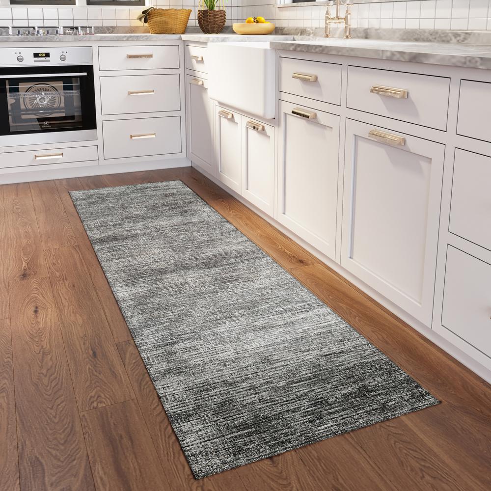 Marston Silver Transitional Striped 2'3" x 7'6" Runner Rug Silver AMA31. Picture 1