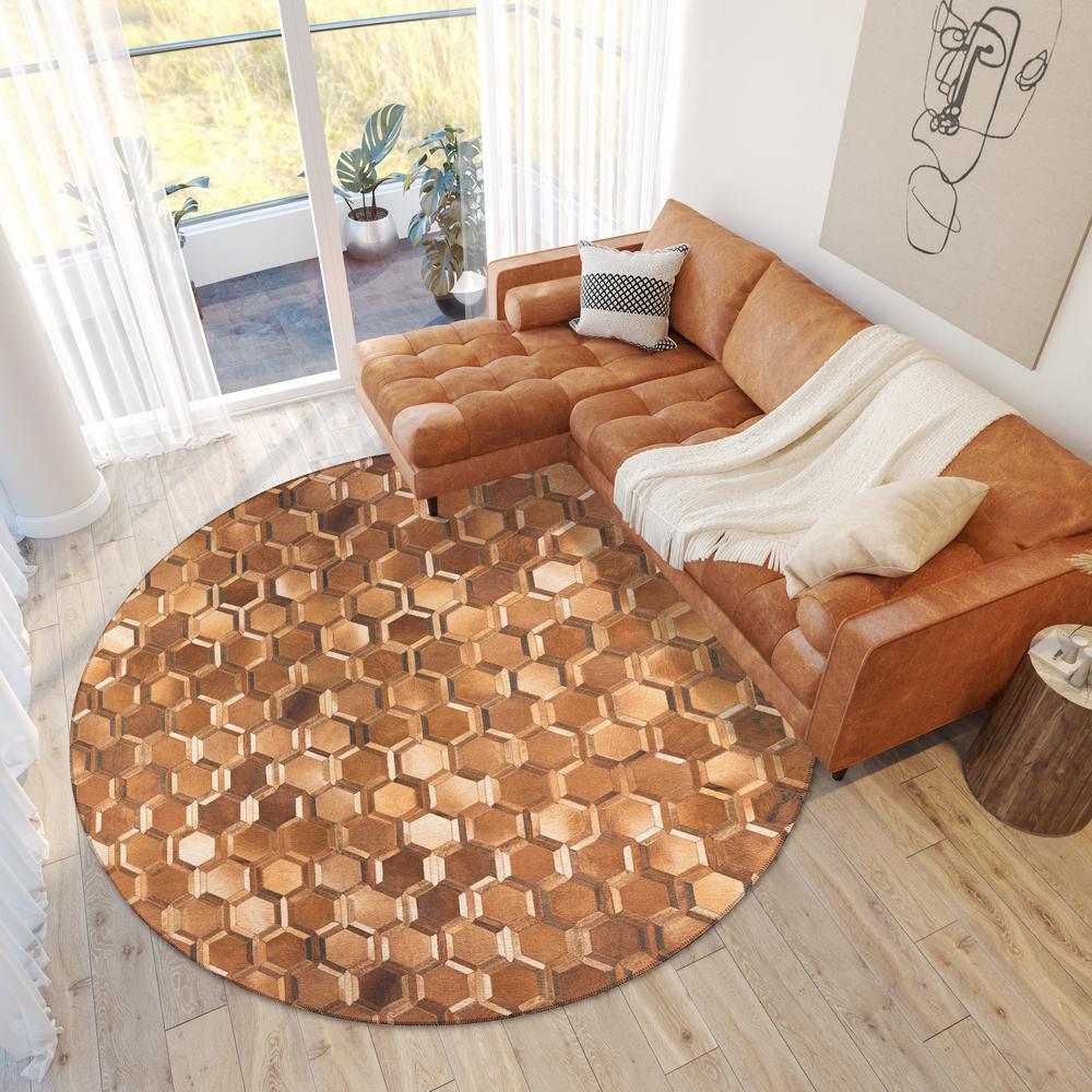Laredo Brown Animal Patchwork 8' x 8' Round Rug Brown ALR31. Picture 1