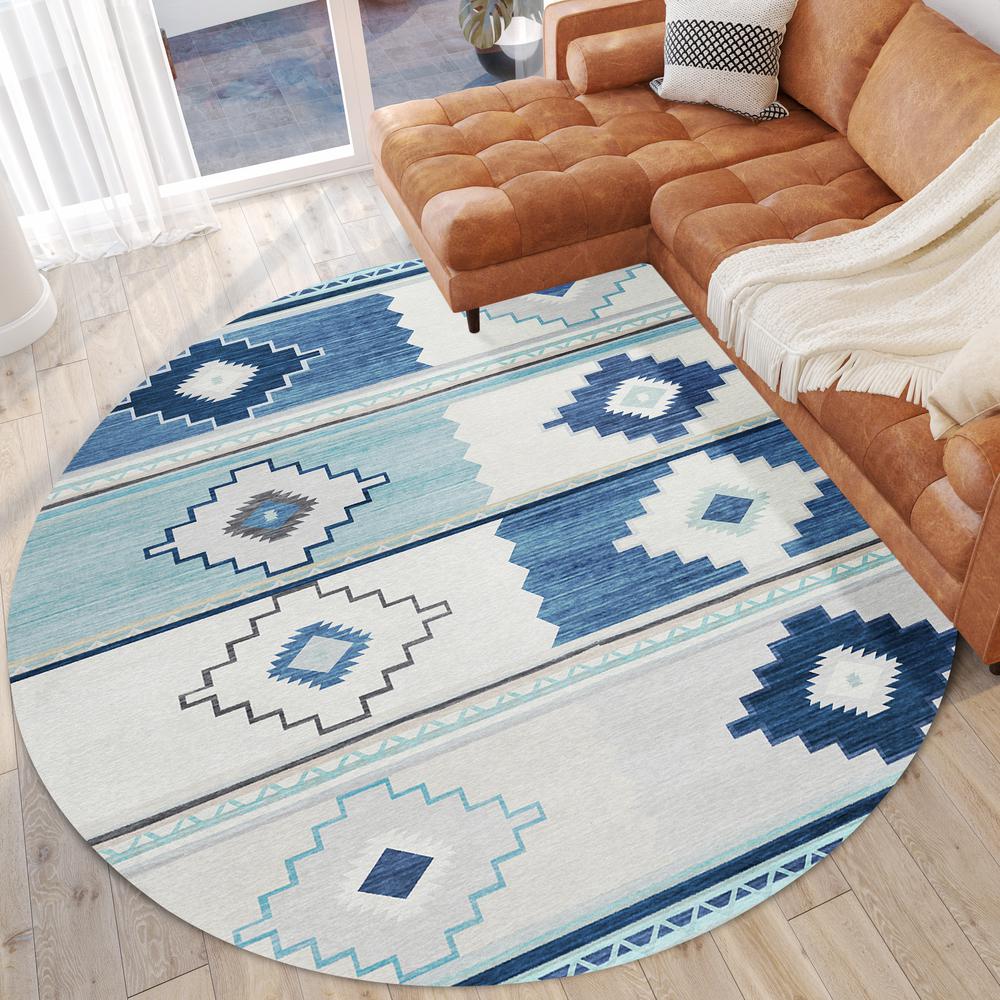 Indoor/Outdoor Sonora ASO31 Blue Washable 8' x 8' Round Rug. Picture 2