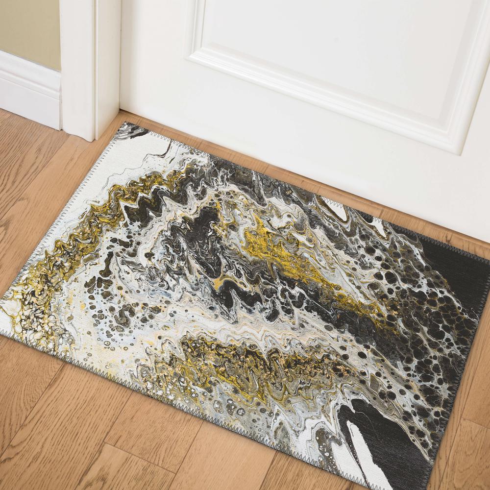Karina Midnight Modern Abstract 1'8" x 2'6" Accent Rug Midnight AKC43. Picture 1