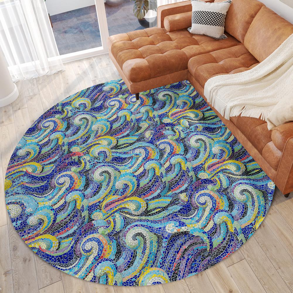 Indoor/Outdoor Surfside ASR44 Ocean Washable 8' x 8' Round Rug. Picture 2