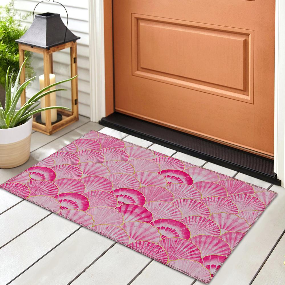 Indoor/Outdoor Surfside ASR32 Pink Washable 1'8" x 2'6" Rug. Picture 2