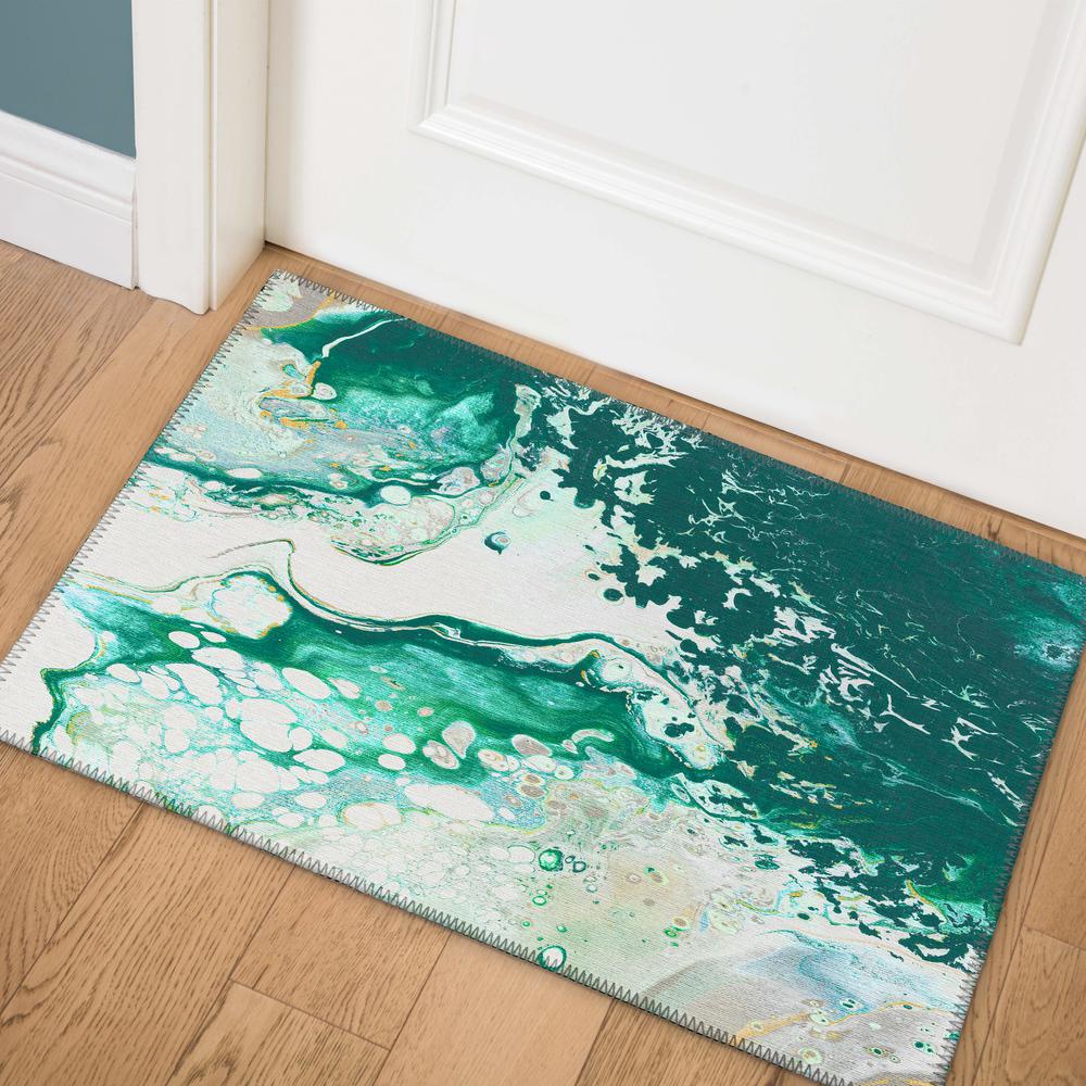 Karina Green Modern Abstract 1'8" x 2'6" Accent Rug Green AKC40. Picture 1