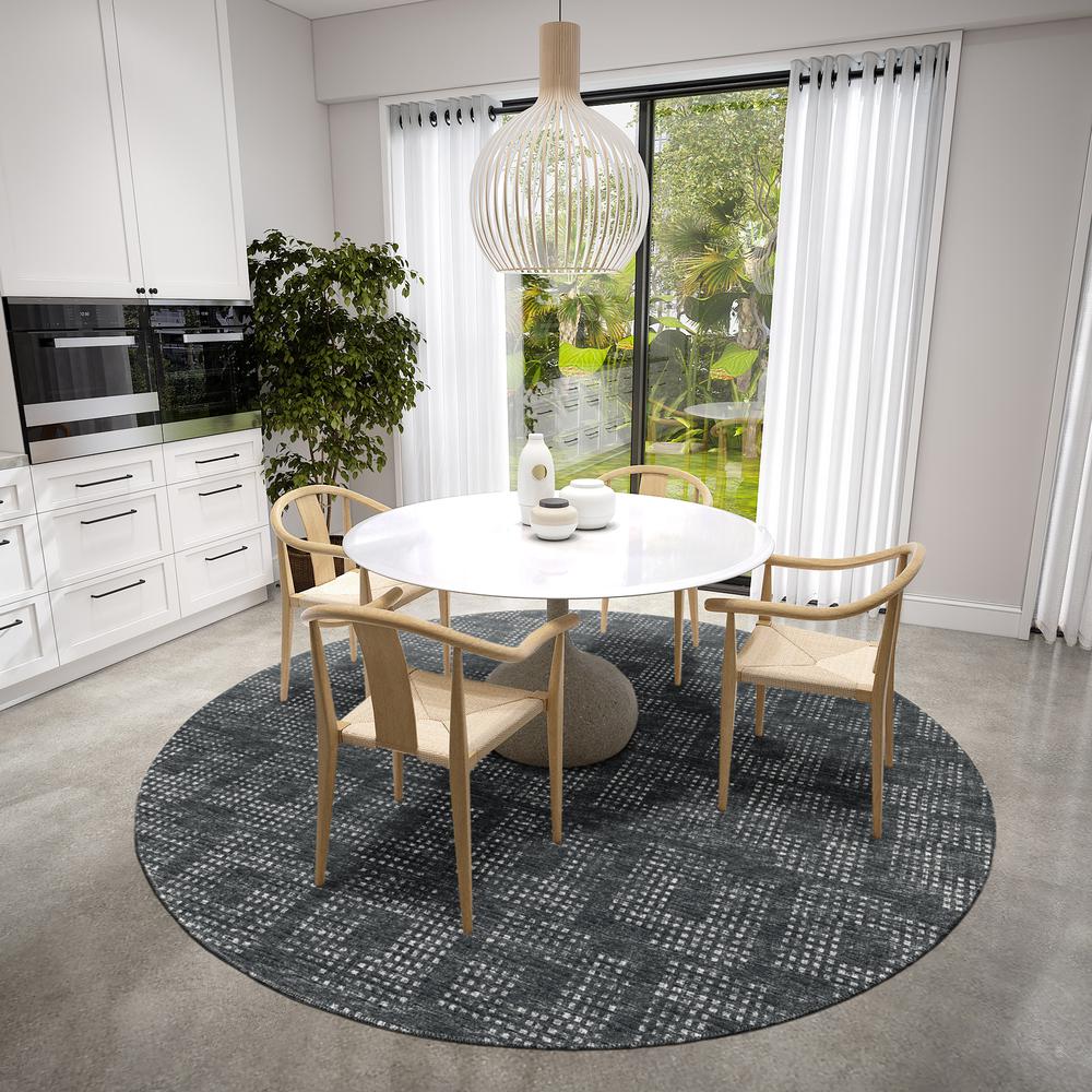Eleanor Black Contemporary Geometric 8' x 8' Round Rug Black AER31. Picture 1