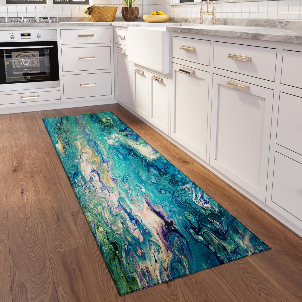Karina Seaglass Modern Abstract 2'3" x 7'6" Runner Rug Seaglass AKC34. Picture 1