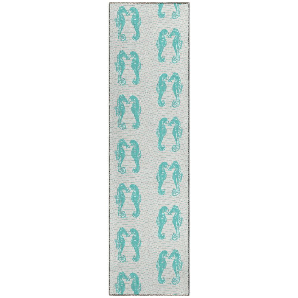 Indoor/Outdoor Surfside ASR45 Aqua Washable 2'3" x 7'6" Runner Rug. Picture 1