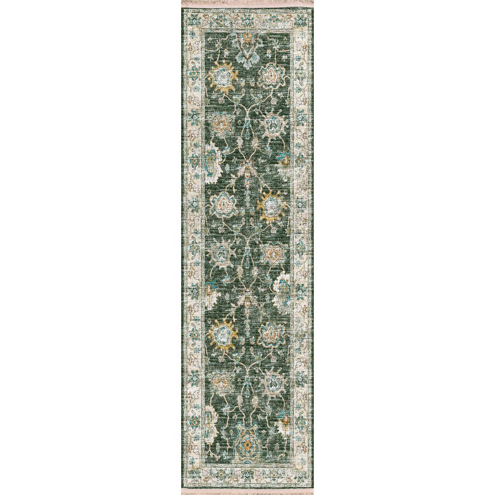 Indoor/Outdoor Marbella MB6 Olive Washable 2'3" x 10' Runner Rug. Picture 1