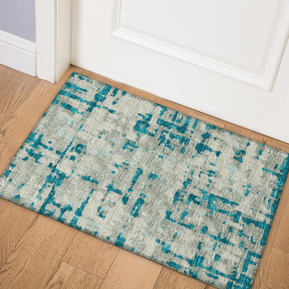 Bravado Peacock Contemporary Abstract 1'8" x 2'6" Accent Rug Peacock ABV35. Picture 1