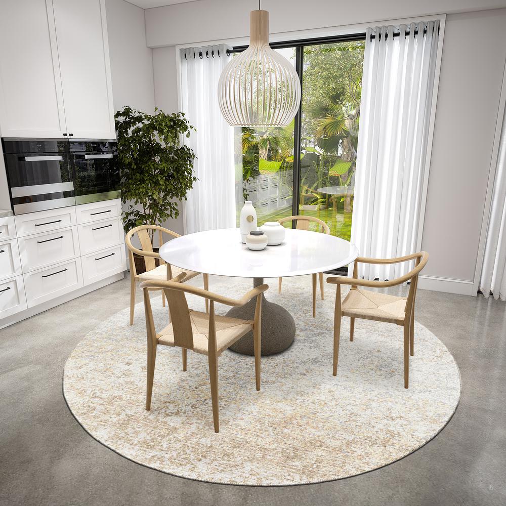 Rylee Beige Transitional Abstract 8' x 8' Round Rug Beige ARY33. Picture 1