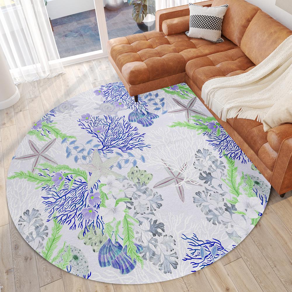 Indoor/Outdoor Surfside ASR31 Blue Washable 8' x 8' Round Rug. Picture 2