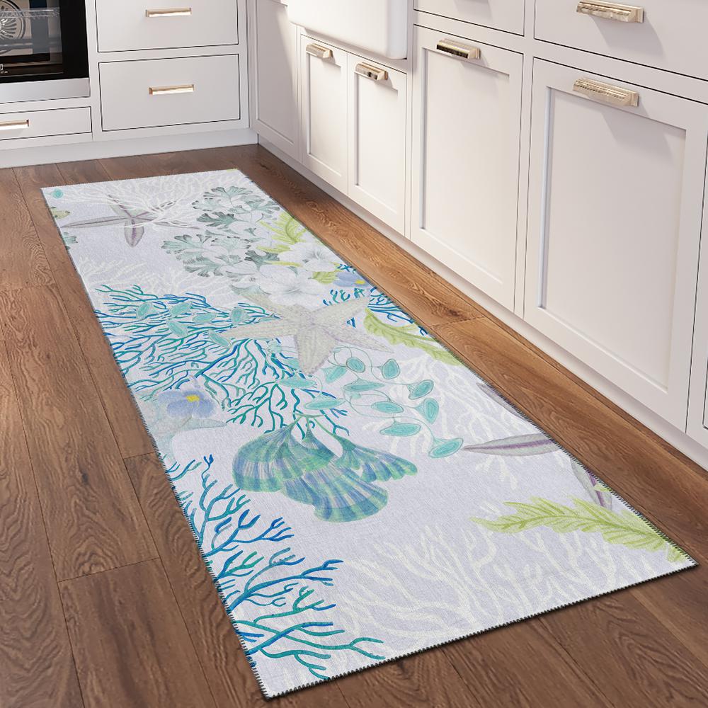 Indoor/Outdoor Surfside ASR31 Aqua Washable 2'3" x 7'6" Runner Rug. Picture 2