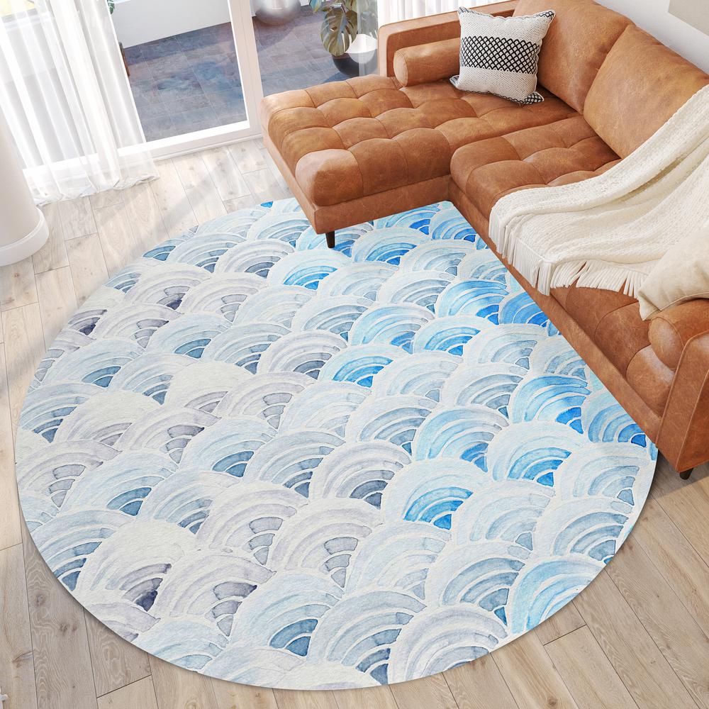 Indoor/Outdoor Surfside ASR35 Blue Washable 8' x 8' Round Rug. Picture 2