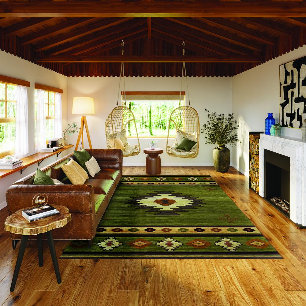 Indoor/Outdoor Sonora ASO34 Green Washable 10' x 14' Rug. Picture 2